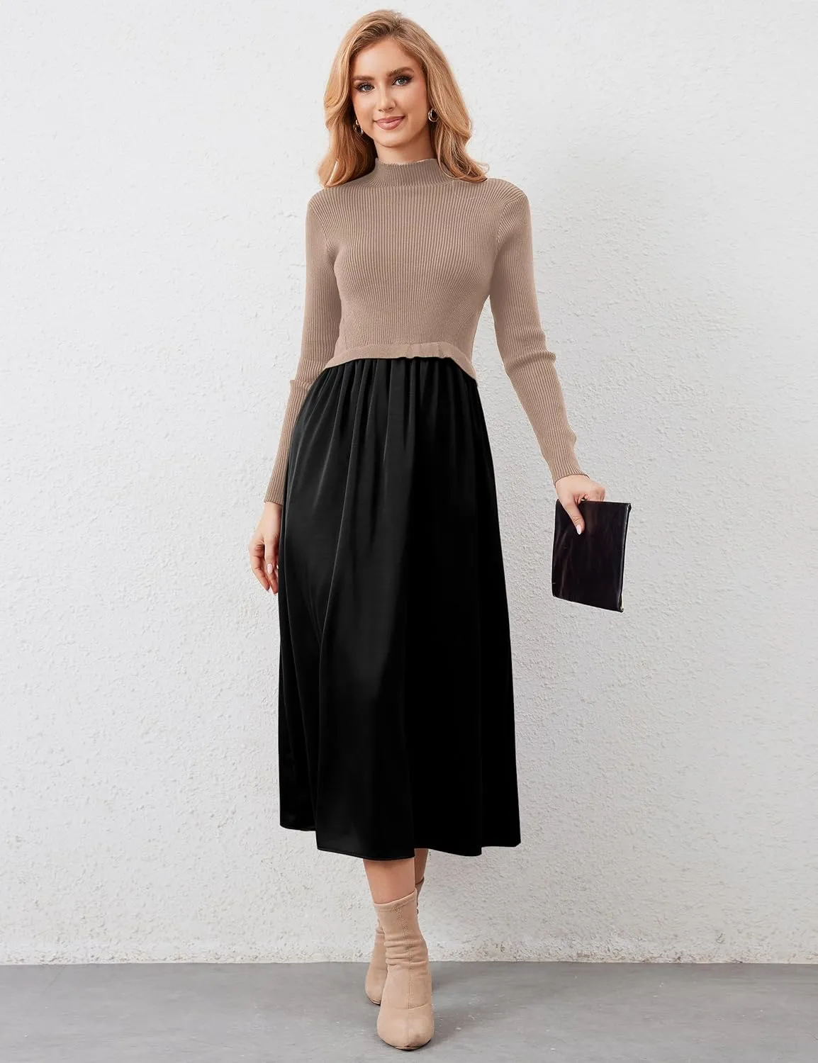 Women Turtle Neck Maxi Dress Long Sleeve Knit Sweater Dresses Turtleneck Winter Dress Flowy Slim Fit Fall Jumper Dress