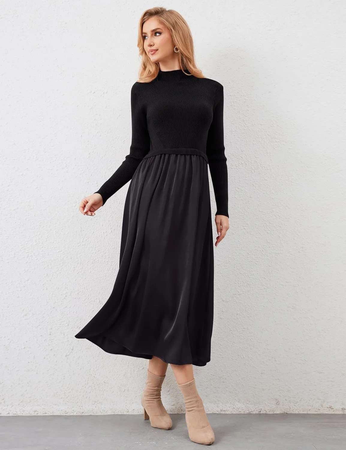 Women Turtle Neck Maxi Dress Long Sleeve Knit Sweater Dresses Turtleneck Winter Dress Flowy Slim Fit Fall Jumper Dress