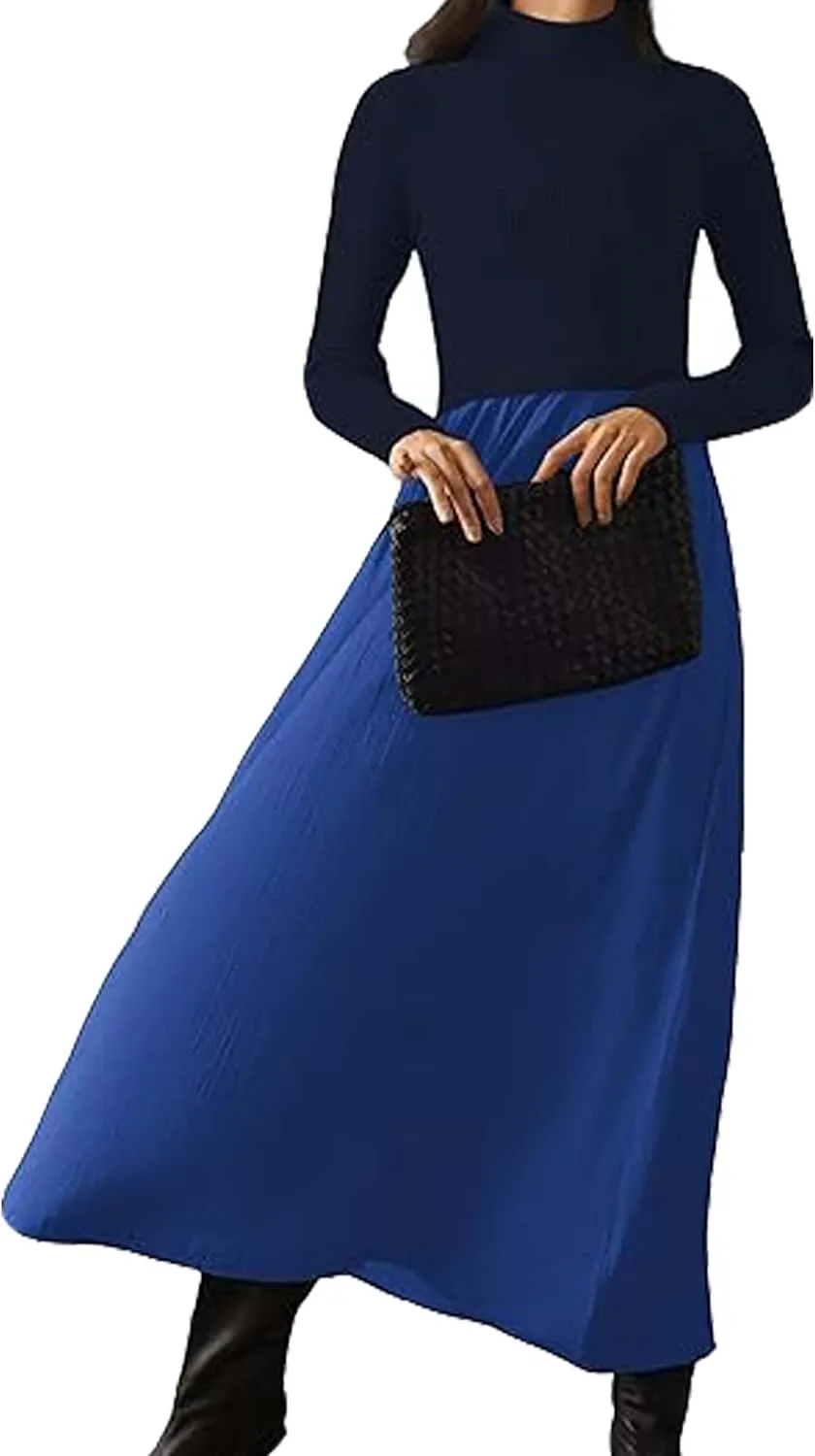 Women Turtle Neck Maxi Dress Long Sleeve Knit Sweater Dresses Turtleneck Winter Dress Flowy Slim Fit Fall Jumper Dress