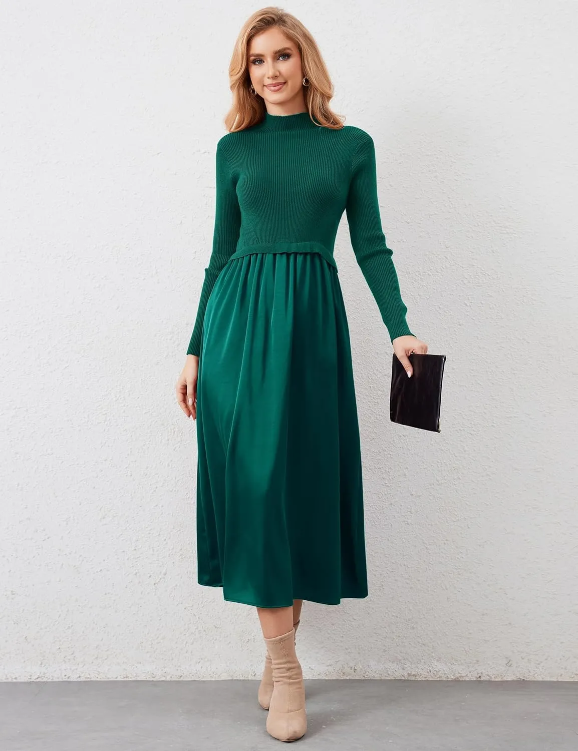 Women Turtle Neck Maxi Dress Long Sleeve Knit Sweater Dresses Turtleneck Winter Dress Flowy Slim Fit Fall Jumper Dress