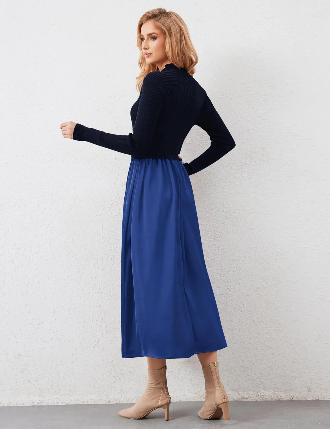 Women Turtle Neck Maxi Dress Long Sleeve Knit Sweater Dresses Turtleneck Winter Dress Flowy Slim Fit Fall Jumper Dress