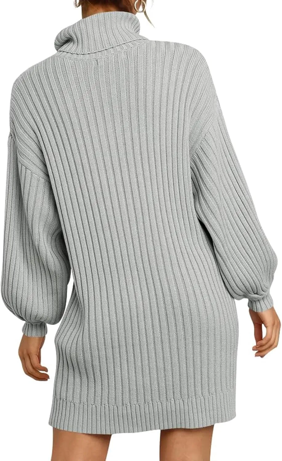 Women Turtleneck Sweater Dress Oversized Batwing Long Sleeve Ribbed Knit Sweater Stretch Slim Fitted Short Dress