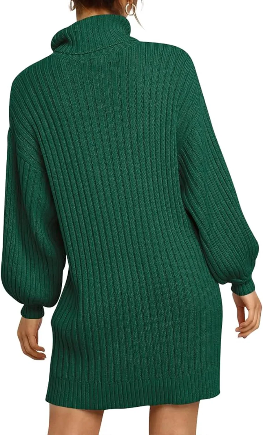 Women Turtleneck Sweater Dress Oversized Batwing Long Sleeve Ribbed Knit Sweater Stretch Slim Fitted Short Dress