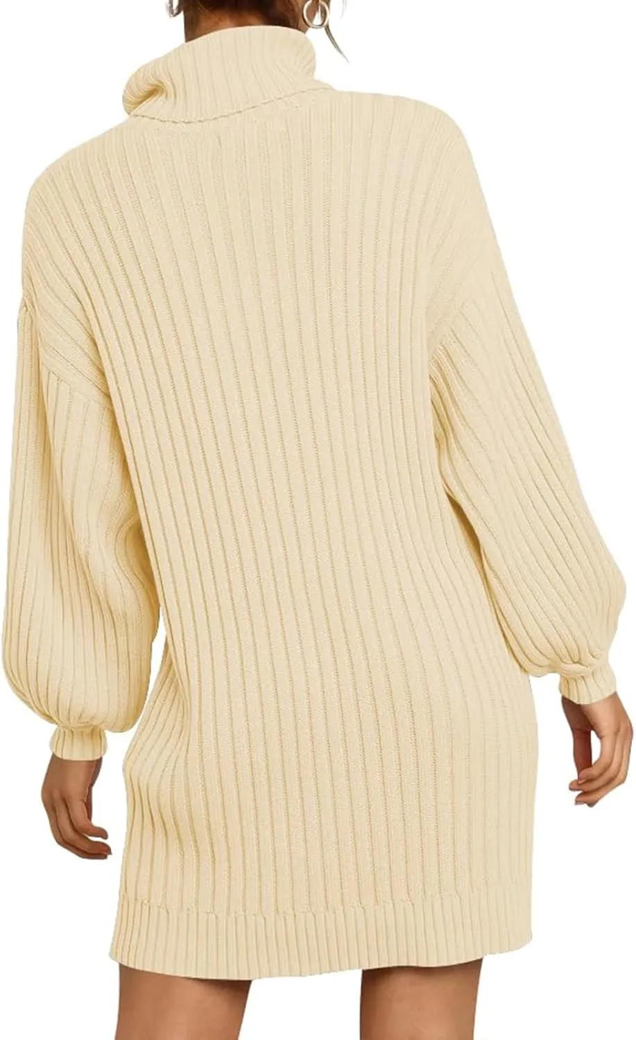 Women Turtleneck Sweater Dress Oversized Batwing Long Sleeve Ribbed Knit Sweater Stretch Slim Fitted Short Dress