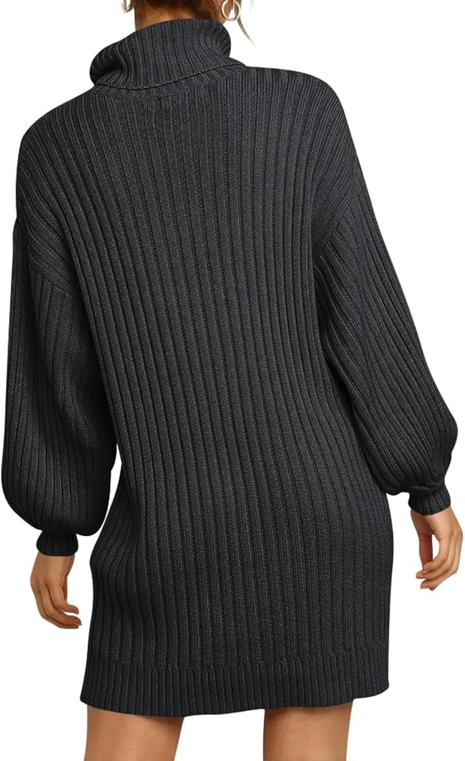 Women Turtleneck Sweater Dress Oversized Batwing Long Sleeve Ribbed Knit Sweater Stretch Slim Fitted Short Dress