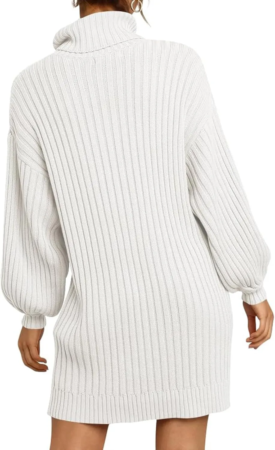 Women Turtleneck Sweater Dress Oversized Batwing Long Sleeve Ribbed Knit Sweater Stretch Slim Fitted Short Dress