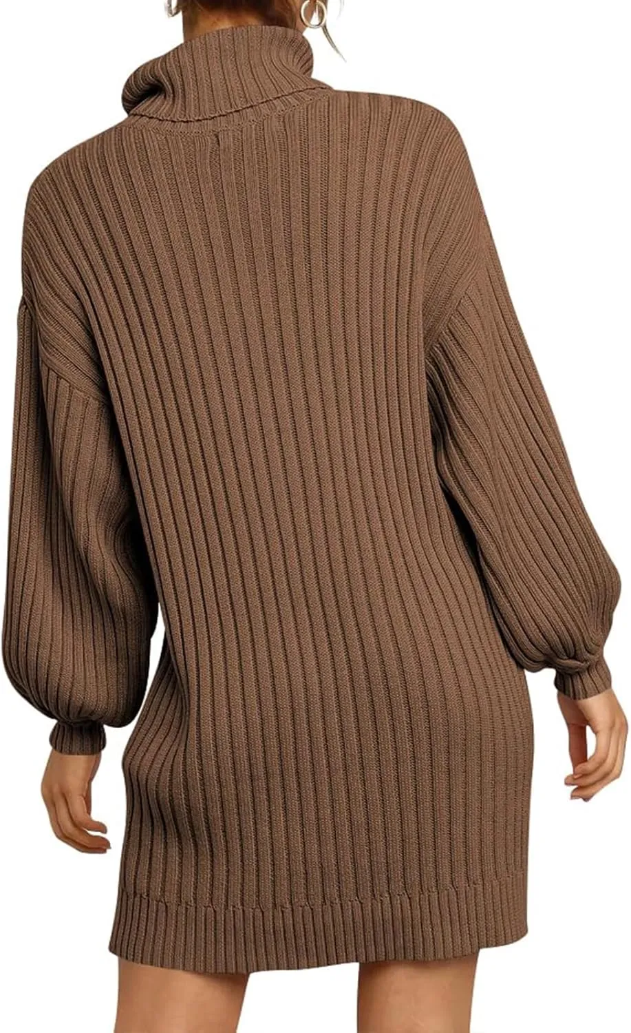 Women Turtleneck Sweater Dress Oversized Batwing Long Sleeve Ribbed Knit Sweater Stretch Slim Fitted Short Dress