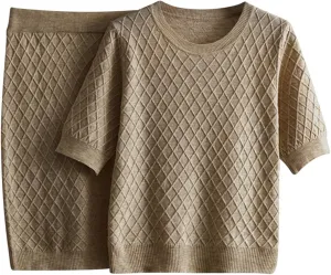 Womens 2 Piece Sweater Set Casual Cable Knit Short Sleeve Top Knee Length Skirt Loose Pullover Spring Fall Outfit