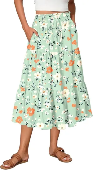 Women's 2025 Spring Summer High Waist Boho Floral Casual Flowy A Line Beach Long Skirts, S-2XL