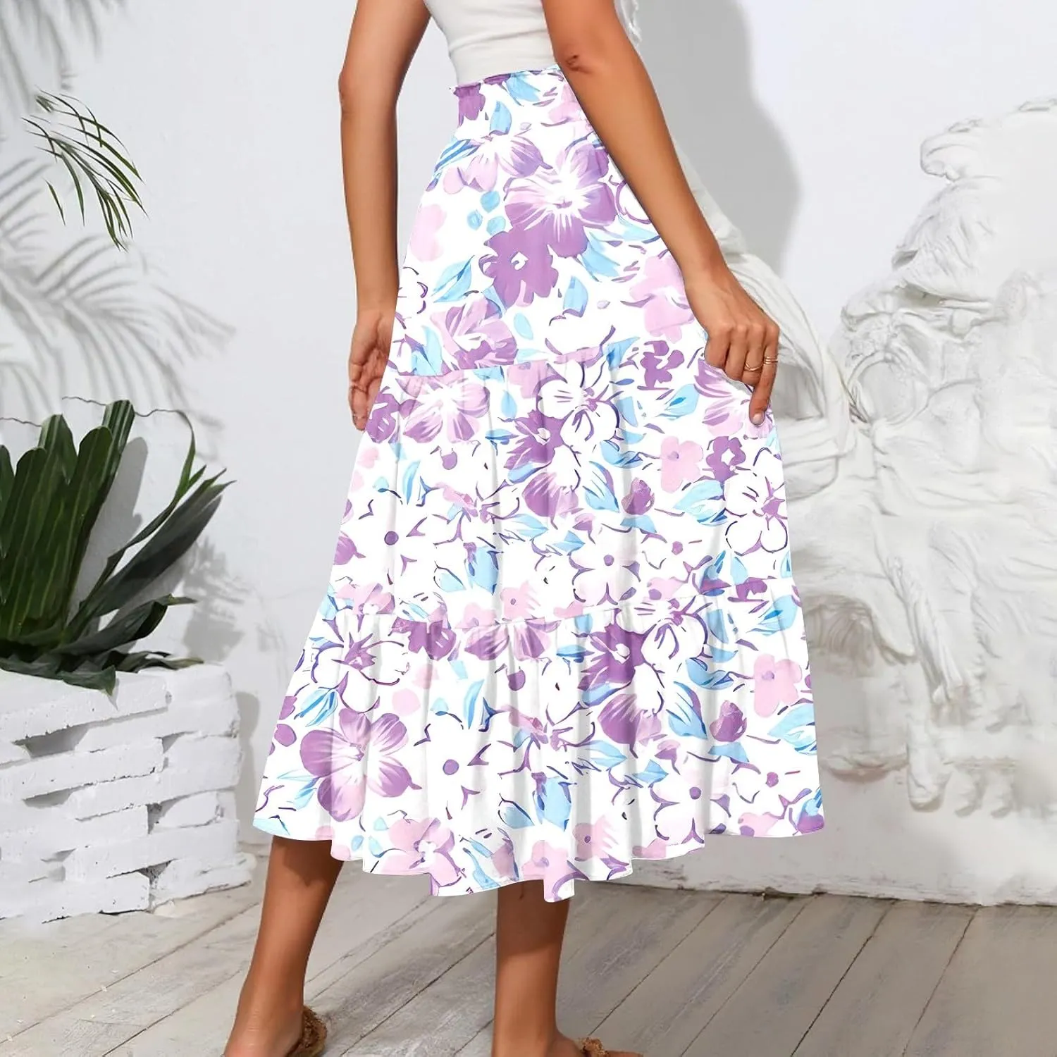 Women's 2025 Spring Summer High Waist Boho Floral Casual Flowy A Line Beach Long Skirts, S-2XL