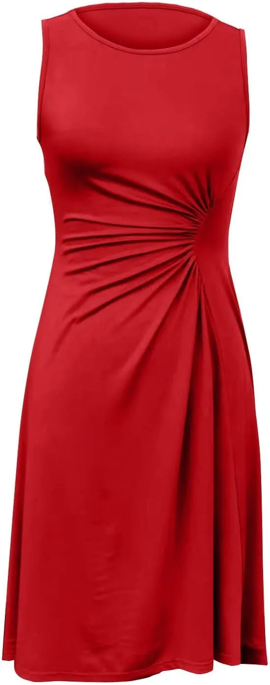 Women's 2025 Summer Sleeveless Ruched Waist Flowy A Line High Low Midi Cocktail Party Casual Office Dresses