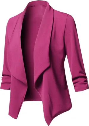 Women's 3/4 Sleeve Blazer Open Front Office Blazer Jacket Business Casual Lapel Suit Jacket Work Jacket Cardigan Suit