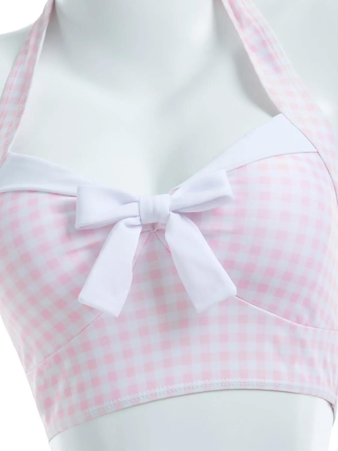 Women's Bikini Sets 50's Retro Vintage High Waist Plaid Self-Halter Bathing Suit with Headband