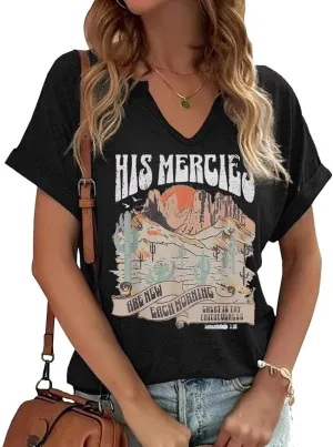 Women's Boho Christian V Neck Shirt Casual Jesus Faith Bible Verse Inspirational Graphic Tee Tops