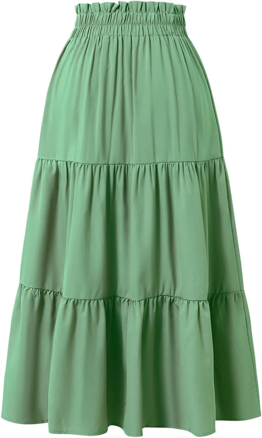 Women’s Boho Elastic High Waist Pleated A-Line Flowy Swing Tiered Maxi Long Skirt Dress with Pockets
