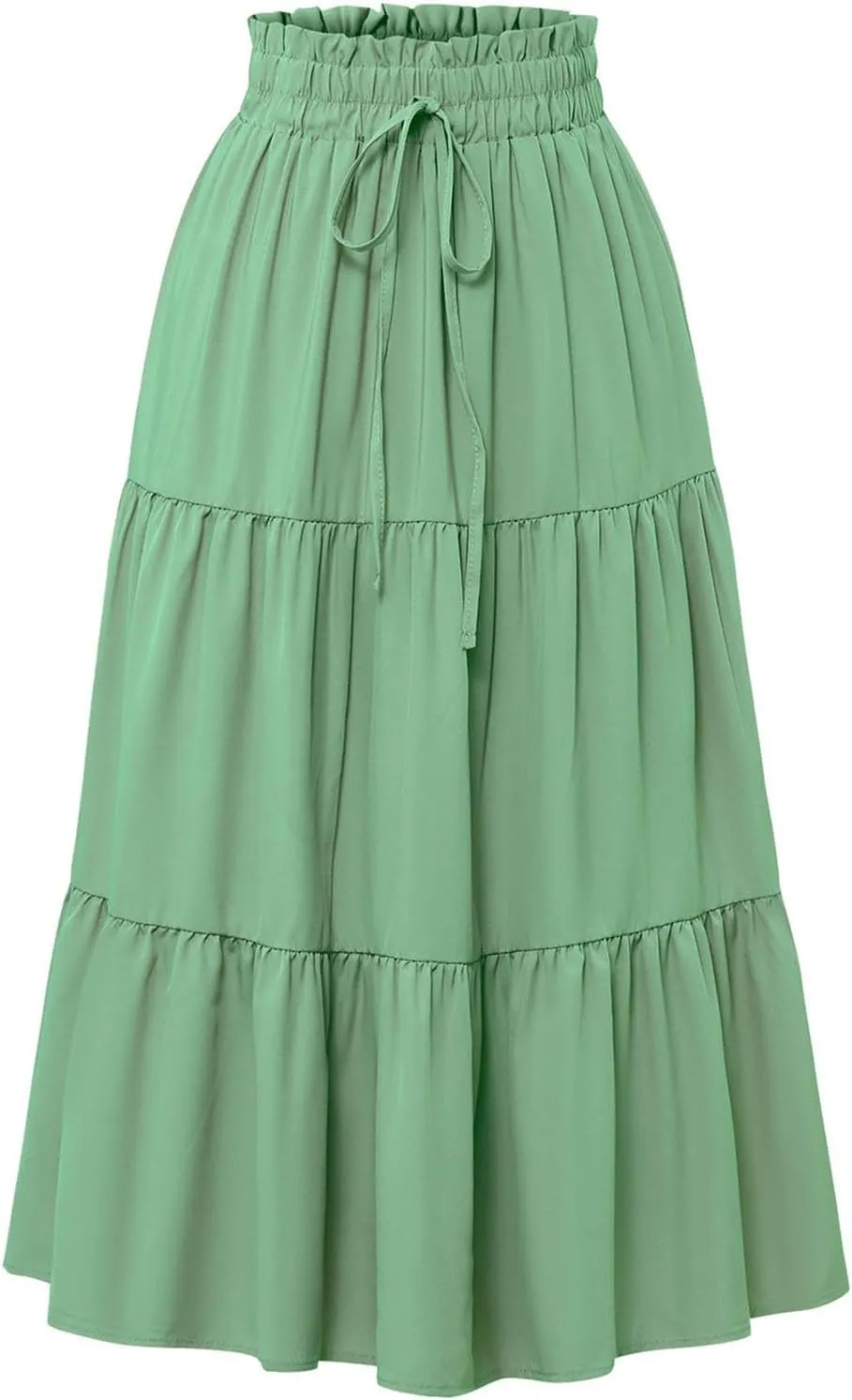 Women’s Boho Elastic High Waist Pleated A-Line Flowy Swing Tiered Maxi Long Skirt Dress with Pockets