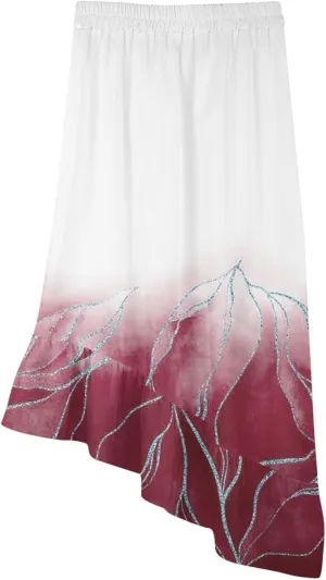 Women's Boho Floral Maxi Midi Skirt Summer Elastic Waist High Low Hem Flowy Dress Elegant Beach Vacation Clothing