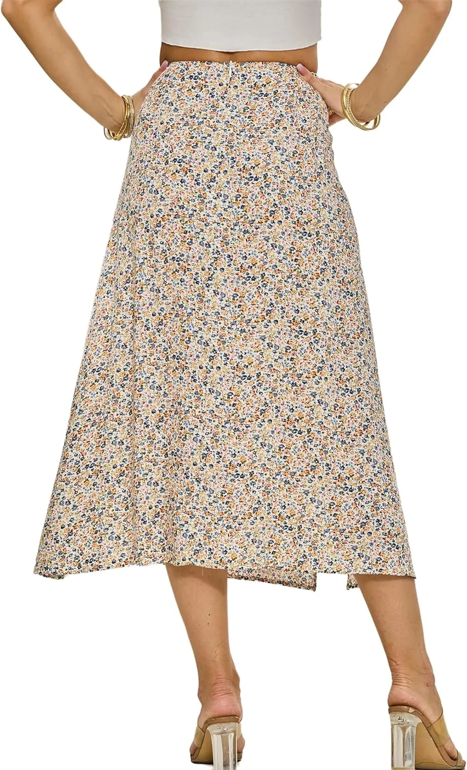 Womens Boho Floral Side Split Skirt Summer Casual High Waisted Midi Skirts 2025 Lightweight A Line Beach Skirt