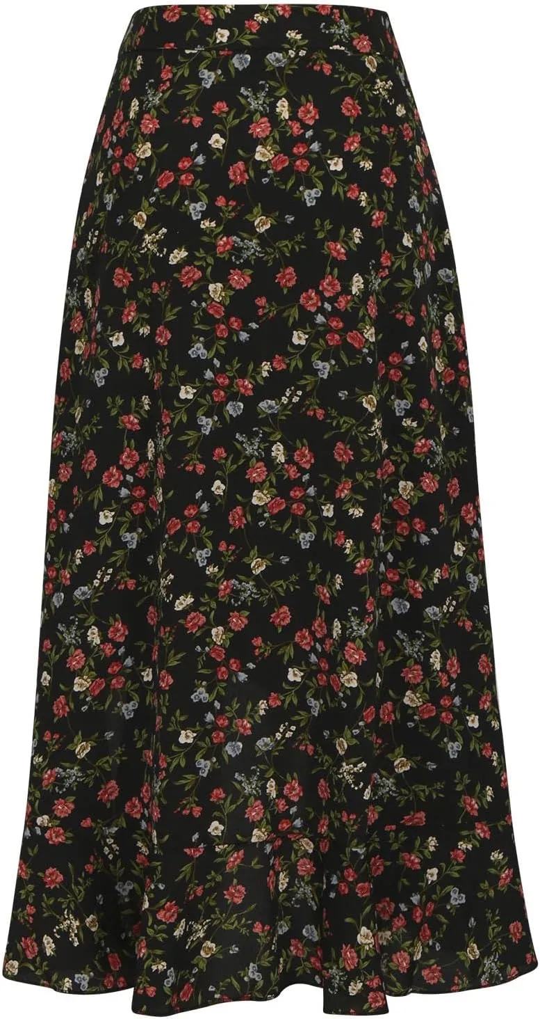 Womens Boho Peplum Slit Maxi Long Midi Knee High Floral Print Loose Fit Skirts for Women Chiffon 2025 Y2K