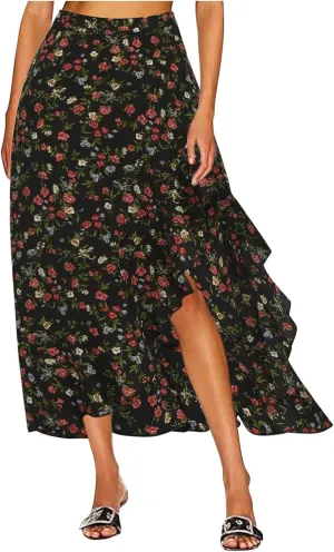 Womens Boho Peplum Slit Maxi Long Midi Knee High Floral Print Loose Fit Skirts for Women Chiffon 2025 Y2K