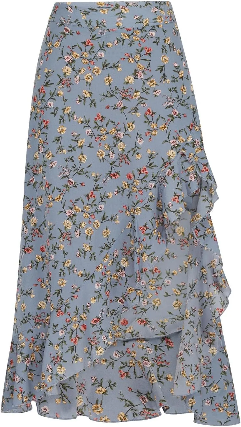 Womens Boho Peplum Slit Maxi Long Midi Knee High Floral Print Loose Fit Skirts for Women Chiffon 2025 Y2K
