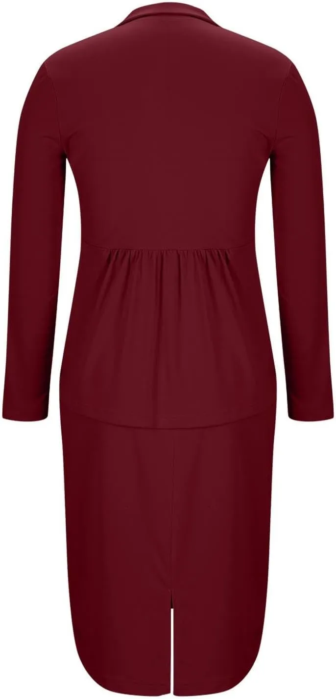 Women's Business Suit 2 Piece Long Sleeve Plus Size Skirt Suit Set Lady Blazer Office Work Slim Fit Jacket Outfit