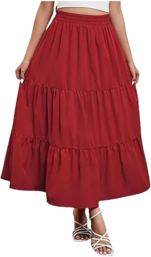 Women's Casual Elastic High Waist Skirt Boho Flowy Swing Tiered Long Skirts Ruffle A-Line Skirt 2025 Fashion