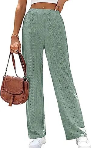 Women's Casual Elastic High Waist Trousers with Pockets Lightweight Straight Wide Leg Plus Size Casual Business Pants
