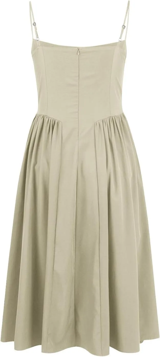 Womens Corset Dress Sexy Sleeveless Spaghetti Strap Bustier A Line Flowy Swing Midi Dress Low Cut Dressy Sundress