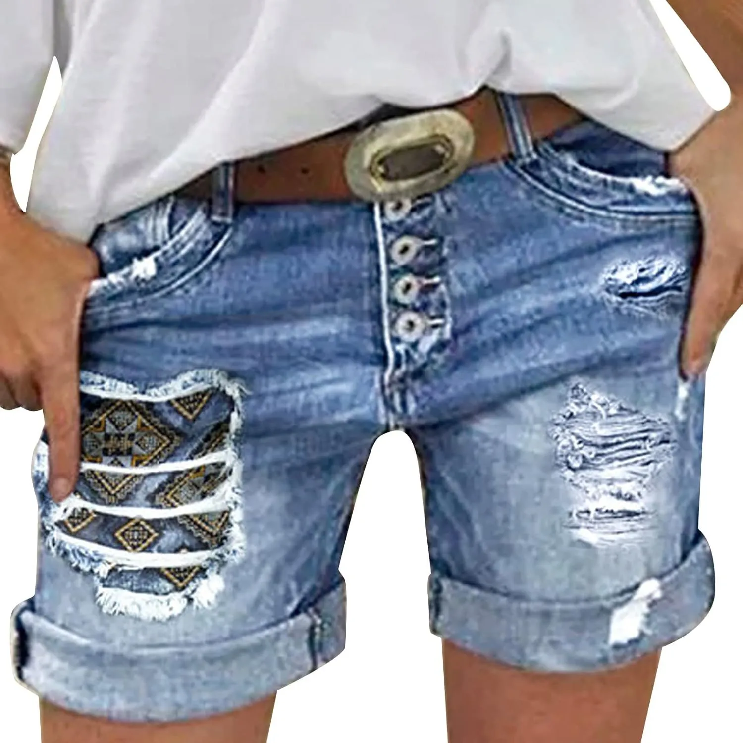 Women's Denim Shorts High Waisted Stretchy Jean Shorts Distressed Summer Shorts Cut Off Distressed Jean Shorts