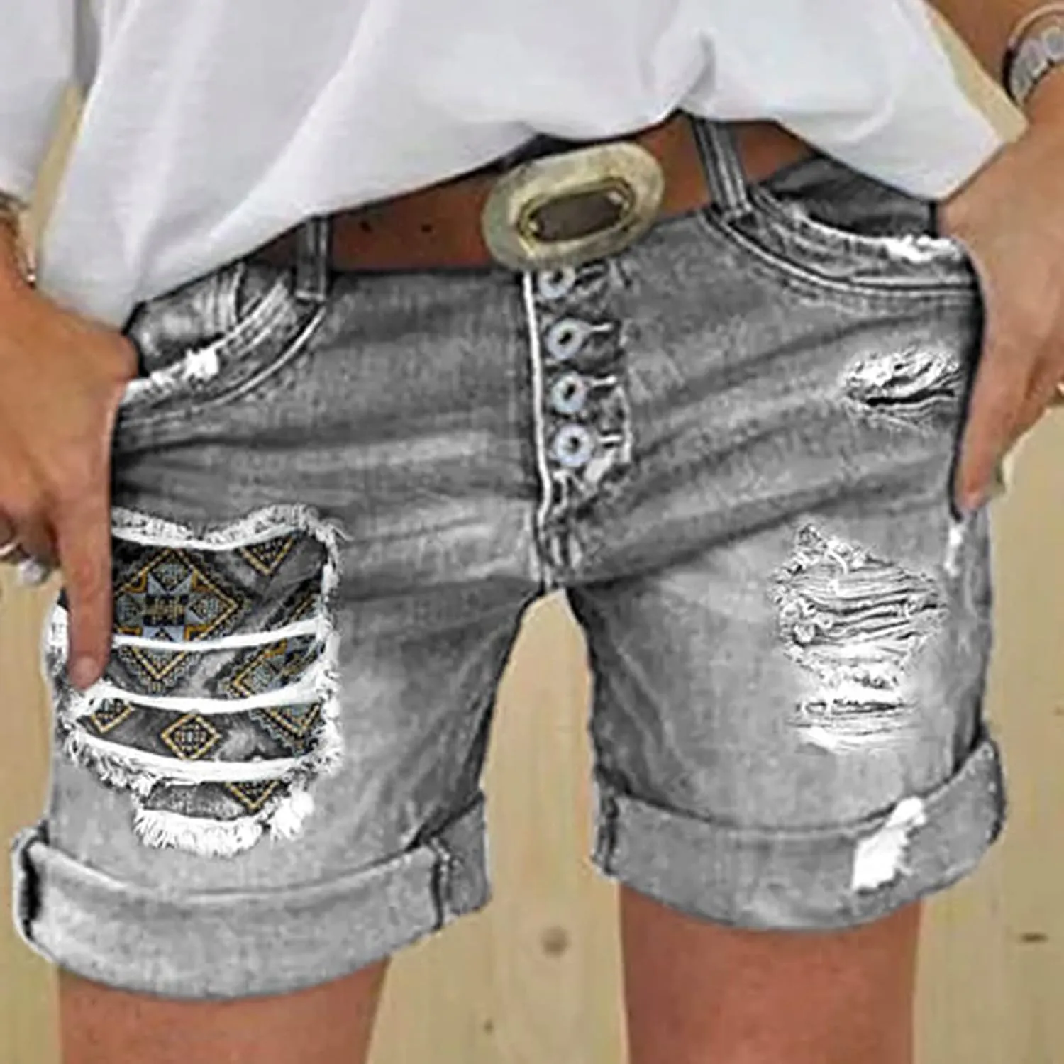Women's Denim Shorts High Waisted Stretchy Jean Shorts Distressed Summer Shorts Cut Off Distressed Jean Shorts