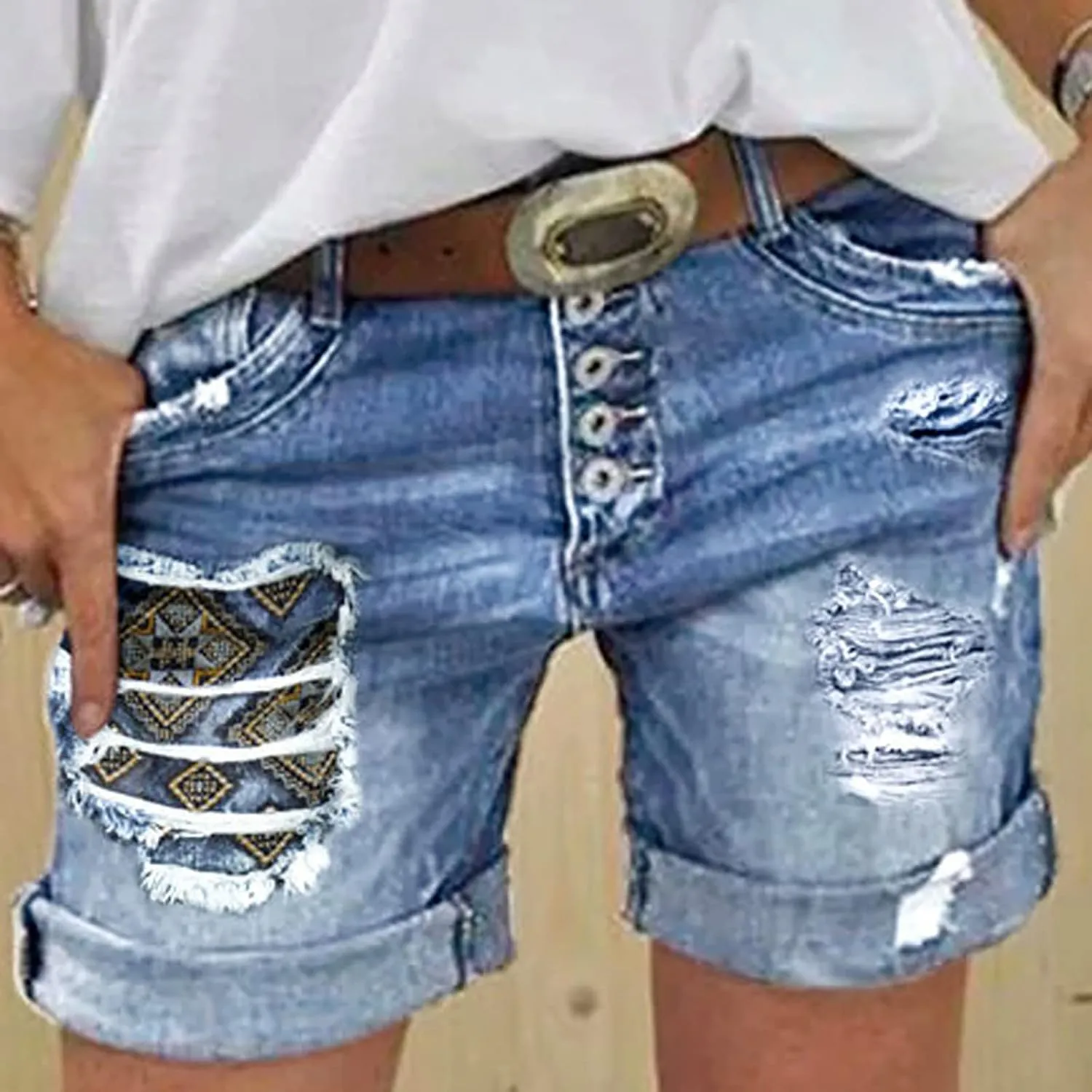 Women's Denim Shorts High Waisted Stretchy Jean Shorts Distressed Summer Shorts Cut Off Distressed Jean Shorts