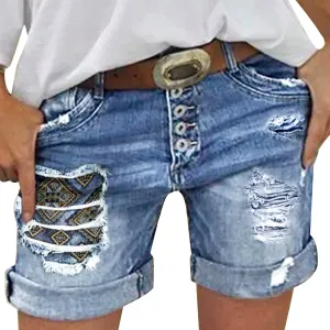 Women's Denim Shorts High Waisted Stretchy Jean Shorts Distressed Summer Shorts Cut Off Distressed Jean Shorts