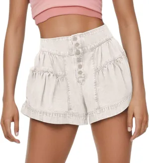 Womens Denim Shorts Summer Baggy High Waisted Flowy Wide Leg Buttons Pleated Casual Jean Shorts Fashion Ruffle Skorts