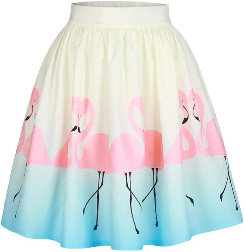 Women's Digital Print High Waisted A-Line Pleated Vintage Midi Skirts