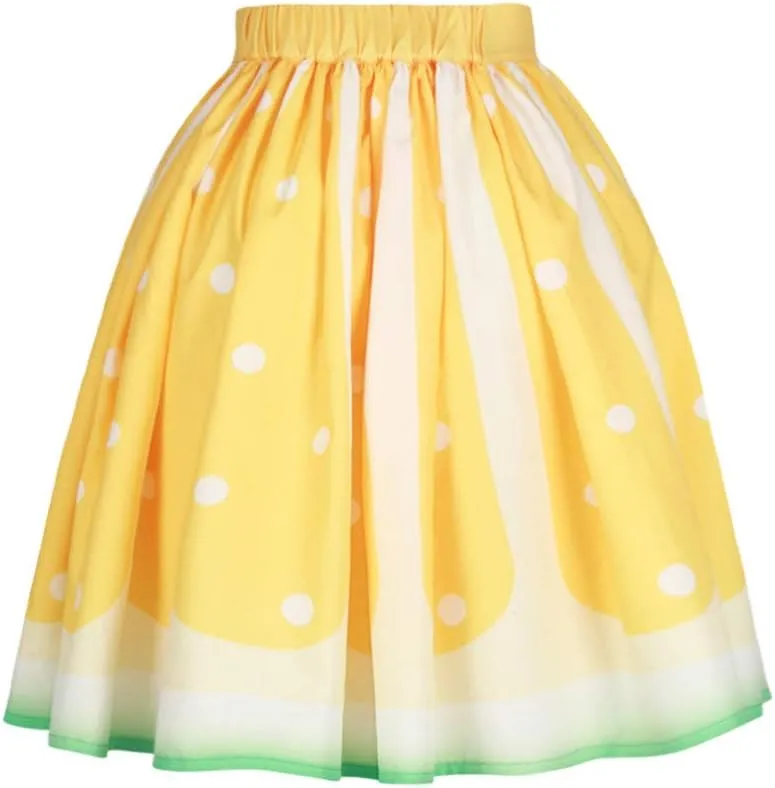 Women's Digital Print High Waisted A-Line Pleated Vintage Midi Skirts