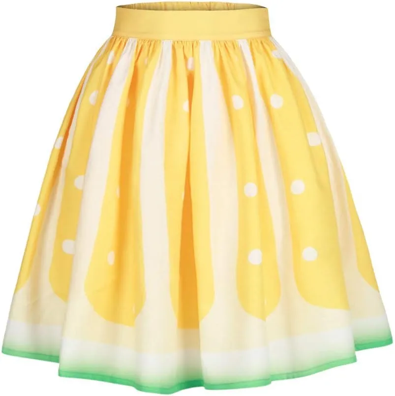 Women's Digital Print High Waisted A-Line Pleated Vintage Midi Skirts