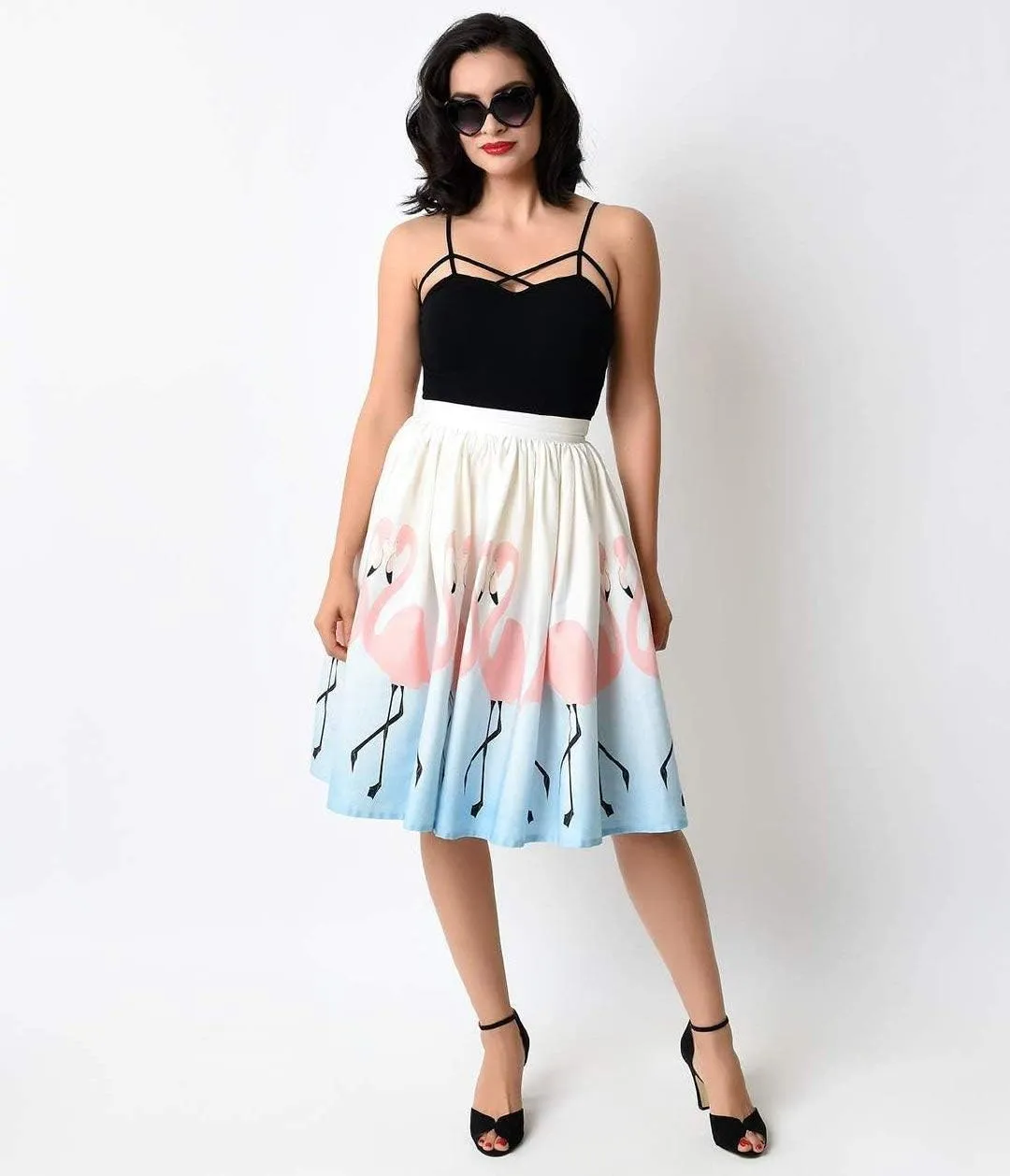 Women's Digital Print High Waisted A-Line Pleated Vintage Midi Skirts