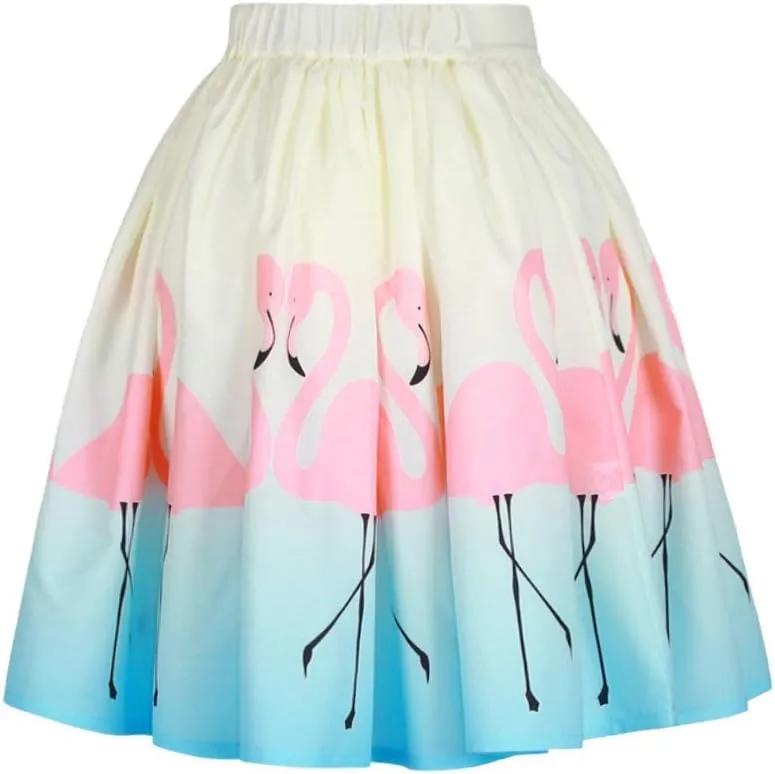 Women's Digital Print High Waisted A-Line Pleated Vintage Midi Skirts