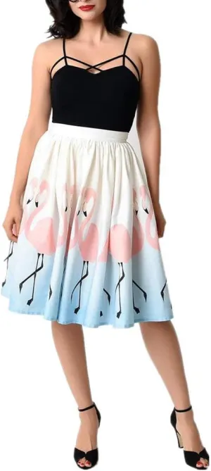 Women's Digital Print High Waisted A-Line Pleated Vintage Midi Skirts