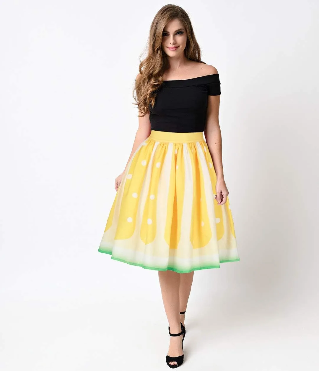 Women's Digital Print High Waisted A-Line Pleated Vintage Midi Skirts