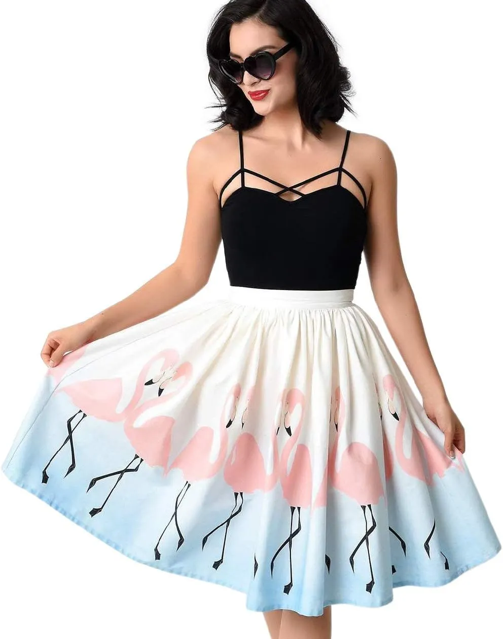 Women's Digital Print High Waisted A-Line Pleated Vintage Midi Skirts