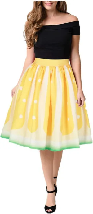 Women's Digital Print High Waisted A-Line Pleated Vintage Midi Skirts