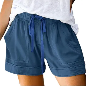 Women's Drawstring Shorts Summer Casual Comfy Shorts Elastic Waist Baggy Shorts with Pocket Trendy Cute Short Pants