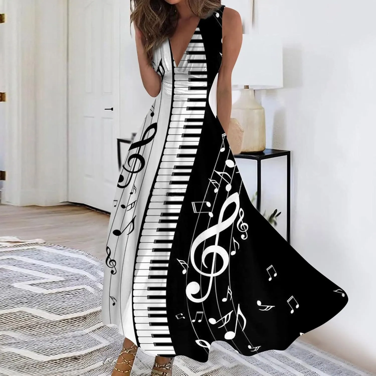 Womens Dresses Floral Print Sleeveless Boho Dress Wrap V Neck Flowy Ruched Beach Dresses Spring Maxi Dress