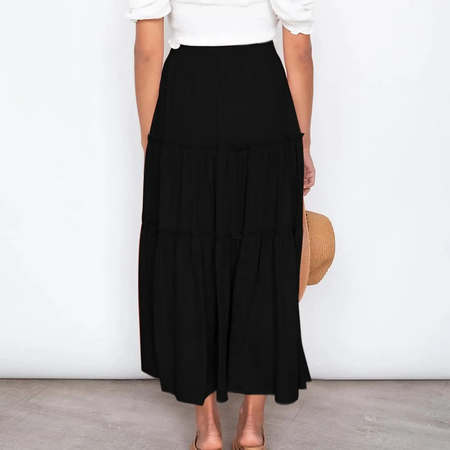 Womens High Waist Pleated Skirt Boho Maxi Flowy Skirts Dressy Casual Summer Aline Elegant Work Long Skirts