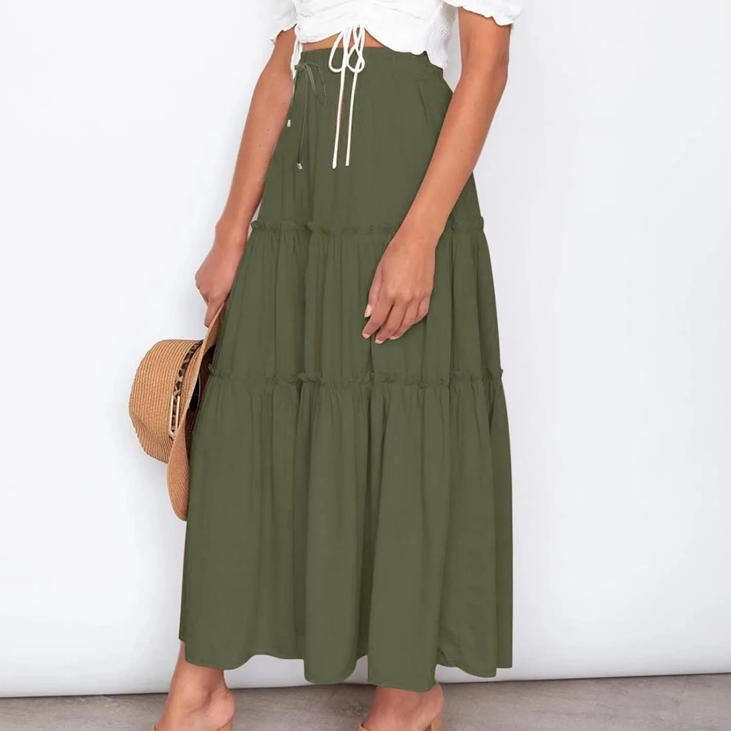 Womens High Waist Pleated Skirt Boho Maxi Flowy Skirts Dressy Casual Summer Aline Elegant Work Long Skirts