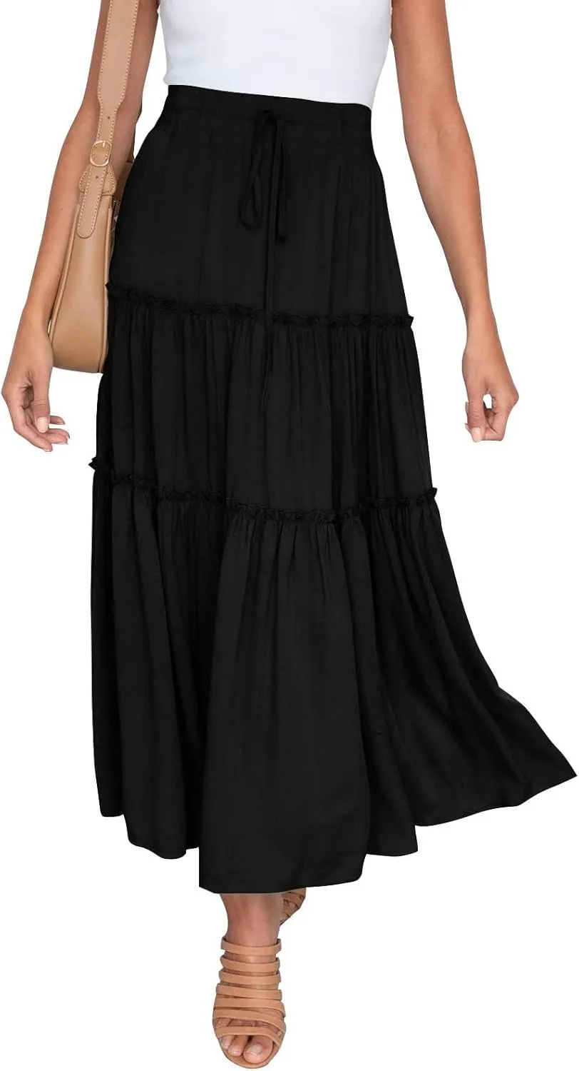 Womens High Waist Pleated Skirt Boho Maxi Flowy Skirts Dressy Casual Summer Aline Elegant Work Long Skirts