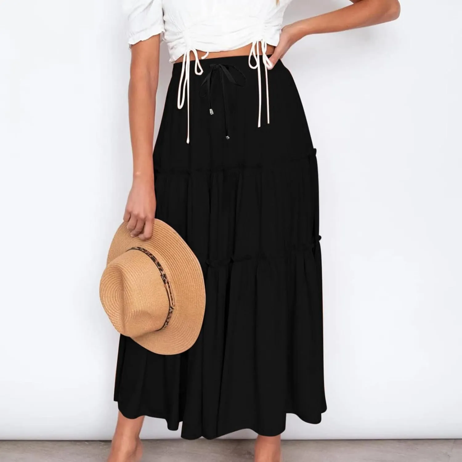 Womens High Waist Pleated Skirt Boho Maxi Flowy Skirts Dressy Casual Summer Aline Elegant Work Long Skirts