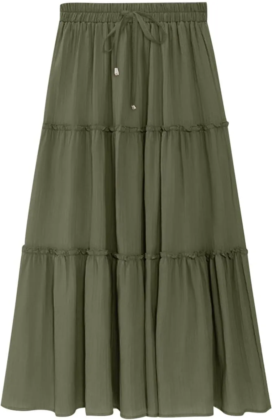 Womens High Waist Pleated Skirt Boho Maxi Flowy Skirts Dressy Casual Summer Aline Elegant Work Long Skirts